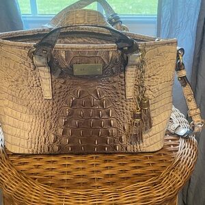 Taupe Croc-Embossed Leather Tote Bag